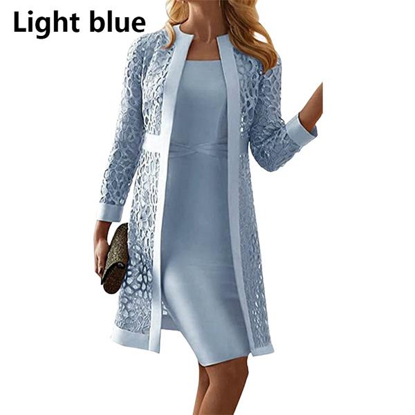 Elegantes Abendkleid mit langen Ärmeln für Damen, neue modische Kleider für die Brautmutter, knielange formelle Party-Abendkleider in Übergröße XXXXL hellblaue von Joom DACH