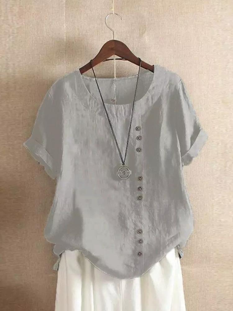 Elegantes Button-Up-Hemd aus Baumwolle für Damen – einfarbig, perfekt für Frühling/Herbst 3XL grau von Joom DACH