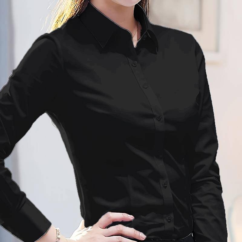 Elegantes Ganzjahres-Einfarbiges Hemd Schmal Geknöpfte Oberteile Modisches Hemd Umlegekragen Langarmbluse für Damen S schwarz Elegantes Ganzjahres-Einfarbiges Hemd Schmal Geknöpfte Oberteile Modisches Hemd Umlegekragen Langarmbluse für Damen S schwarz von Joom DACH