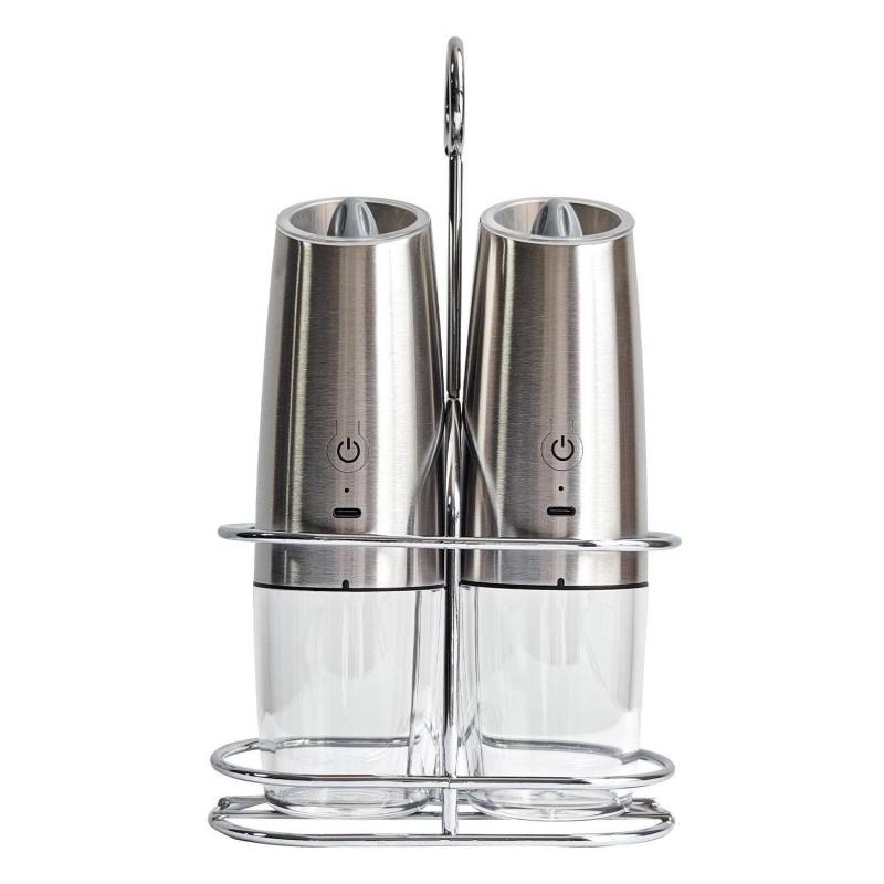 Elektrische Pfeffer- und Salzmühle mit Keramikkern und Schwerkraft USB charging model set with iron frame silber von Joom DACH