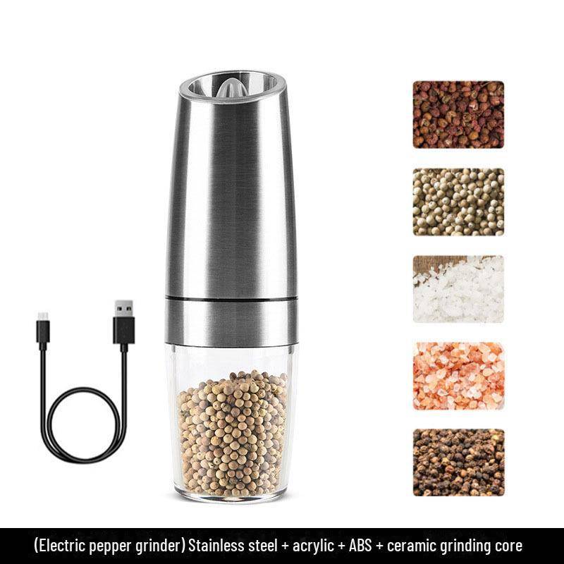 Elektrische Pfeffer- und Salzmühle mit Keramikkern und Schwerkraft USB charging model single silber von Joom DACH