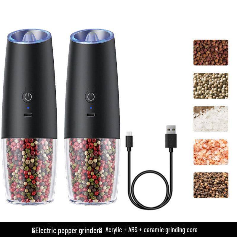 Elektrische Pfeffer- und Salzmühle mit Keramikkern und Schwerkraft USB charging model suit schwarz von Joom DACH