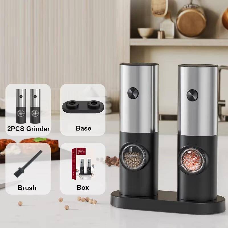 Elektrische Pfeffermühle, wiederaufladbare Salz- und Pfeffermühle mit einstellbarer Rauheit, Küchenwerkzeug für frisch gemahlenen Pfeffer 2PCS Battery Silver von Joom DACH