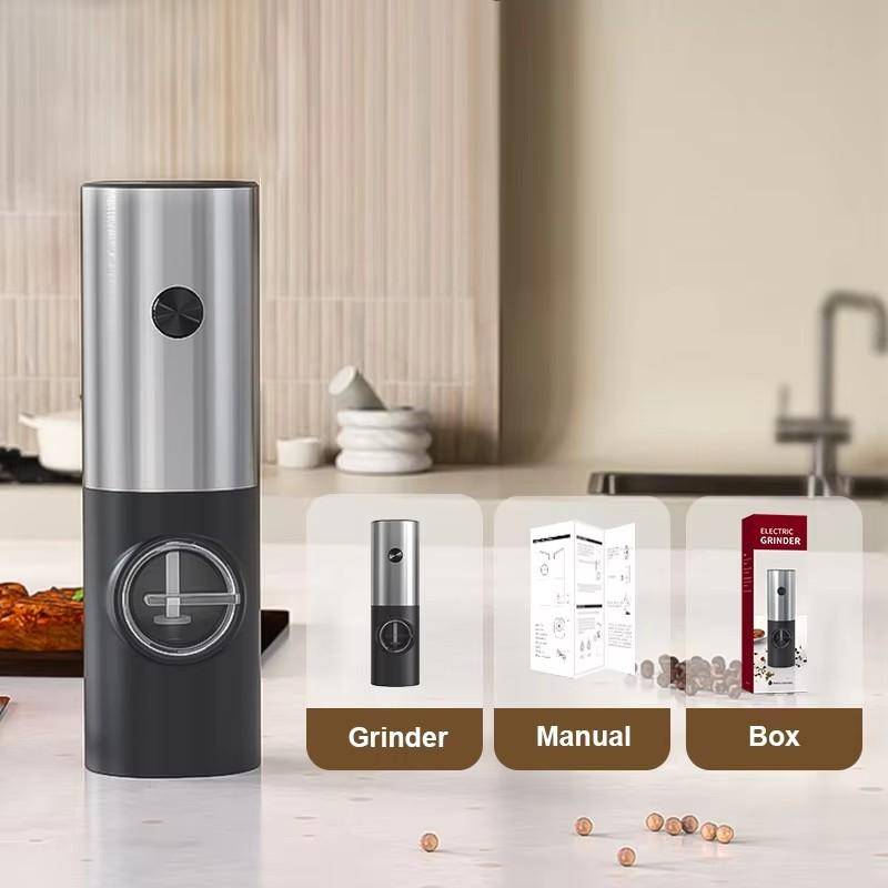 Elektrische Pfeffermühle, wiederaufladbare Salz- und Pfeffermühle mit einstellbarer Rauheit, Küchenwerkzeug für frisch gemahlenen Pfeffer attery Silver von Joom DACH