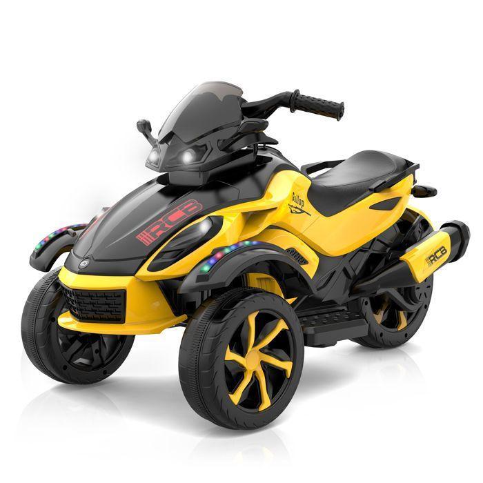 Elektrisches Motocross Kinder Dreirad RCB - 3 Räder - Doppelmotor - 12V Batterie - Auto-Bremse - LED - RM2 Gelb von Joom DACH