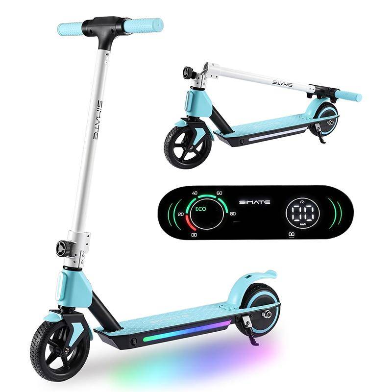 Elektroroller Kinder, Faltbarer Elektroroller für Kinder 6-12 Jahre, mit Doppelbremsen, Regenbogenlichtern und LED-Display, 3 Geschwindigkeitsmodi E-Scooter Kinder blau von Joom DACH