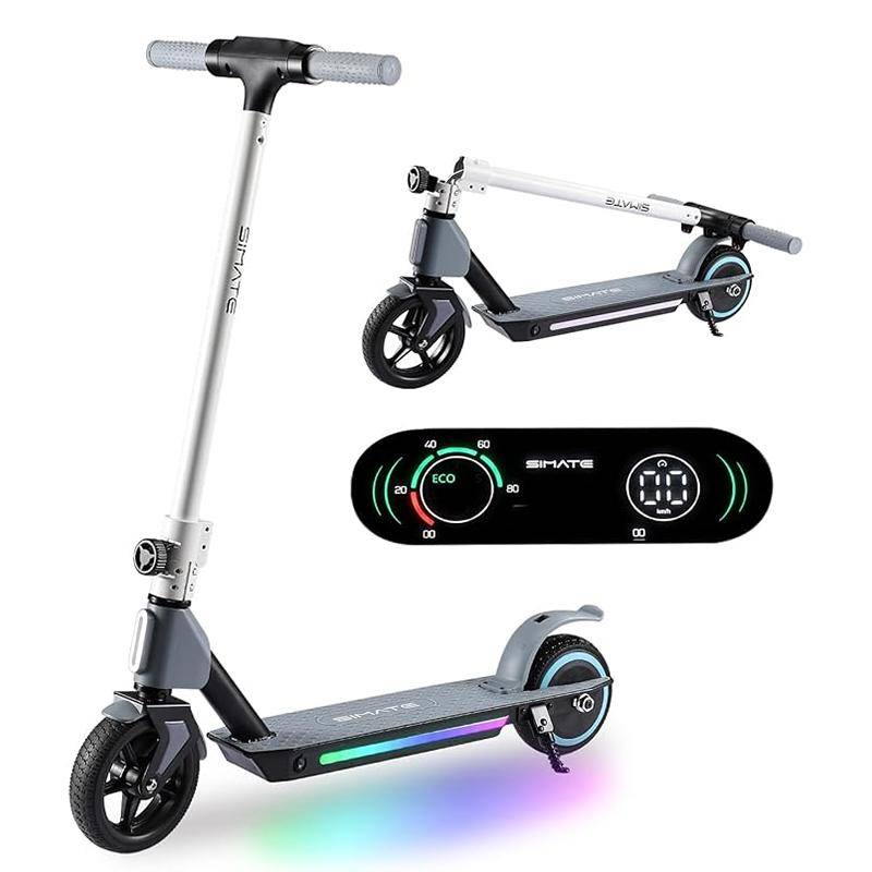 Elektroroller Kinder, Faltbarer Elektroroller für Kinder 6-12 Jahre, mit Doppelbremsen, Regenbogenlichtern und LED-Display, 3 Geschwindigkeitsmodi E-Scooter Kinder schwarz von Joom DACH