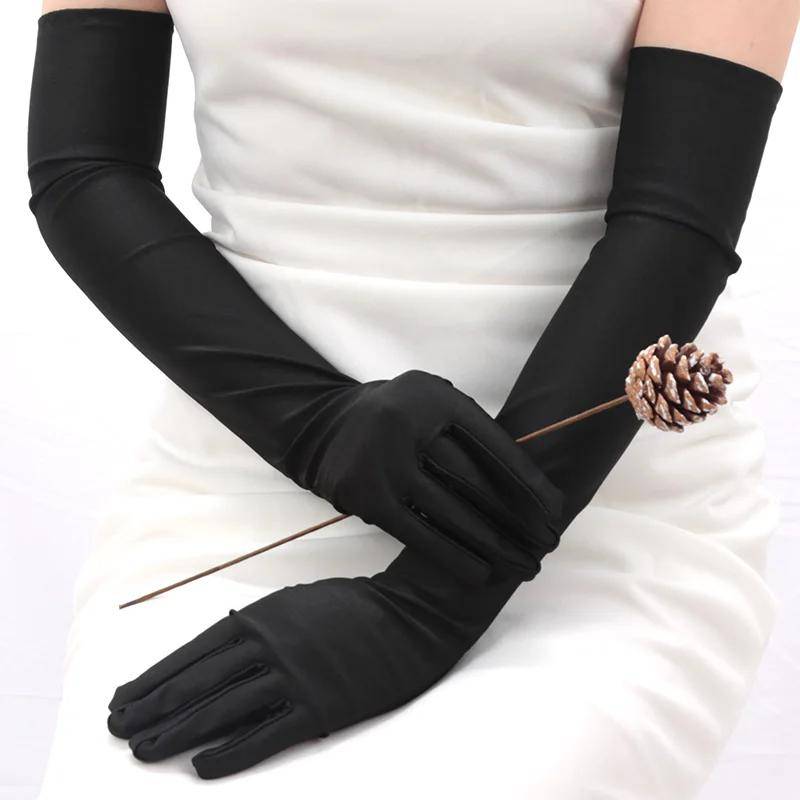 Ellenbogen Stretch Satin Finger Lange Handschuhe Frauen Flapper Handschuhe Passenden Kostüm schwarz von Joom DACH