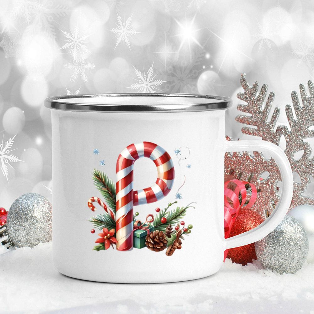 Emaille-Becher mit 26 Buchstaben, bedruckt, für Kaffee, Saft, Milch, Tassen mit Weihnachtsgriff, Weinbecher, Weihnachten, beste Geschenke für Sie von Joom DACH
