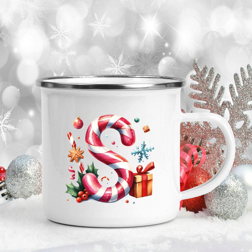 Emaille-Becher mit 26 Buchstaben, bedruckt, für Kaffee, Saft, Milch, Tassen mit Weihnachtsgriff, Weinbecher, Weihnachten, beste Geschenke für Sie von Joom DACH