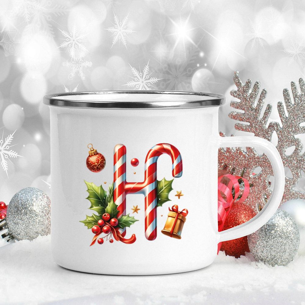 Emaille-Becher mit 26 Buchstaben, bedruckt, für Kaffee, Saft, Milch, Tassen mit Weihnachtsgriff, Weinbecher, Weihnachten, beste Geschenke für Sie von Joom DACH
