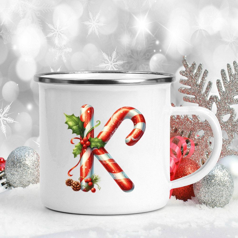 Emaille-Becher mit 26 Buchstaben, bedruckt, für Kaffee, Saft, Milch, Tassen mit Weihnachtsgriff, Weinbecher, Weihnachten, beste Geschenke für Sie von Joom DACH