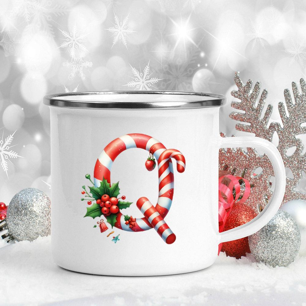 Emaille-Becher mit 26 Buchstaben, bedruckt, für Kaffee, Saft, Milch, Tassen mit Weihnachtsgriff, Weinbecher, Weihnachten, beste Geschenke für Sie von Joom DACH
