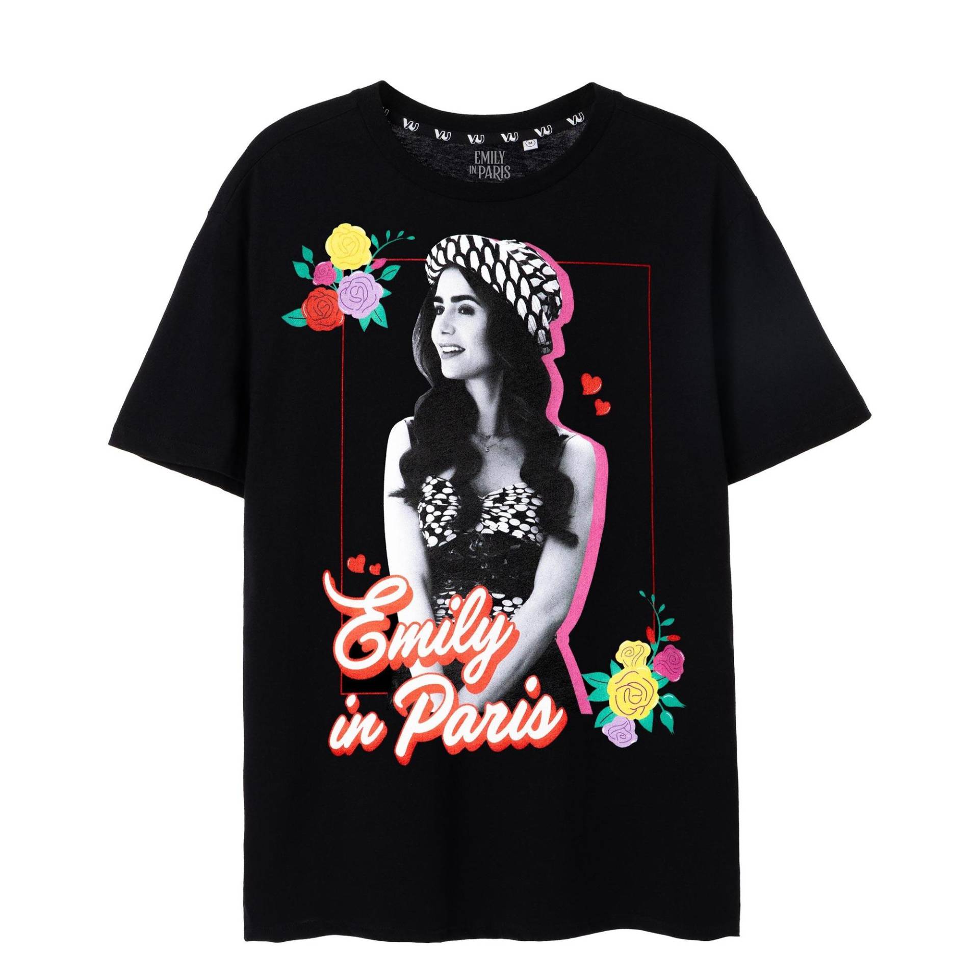 Emily In Paris Damen-/Damen-Kurzarm-T-Shirt mit Blumenmuster 18 UK schwarz von Joom DACH