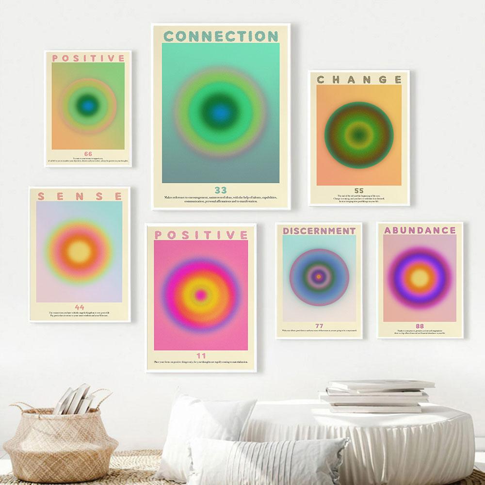 Engel Nummer Poster Gradient Aura Abstrakte Druck Positive Astrologie Bestätigung Kunst Leinwand Malerei Spirituelle Wand Kunst Bilder 21x30cm No Framed weiß von Joom DACH
