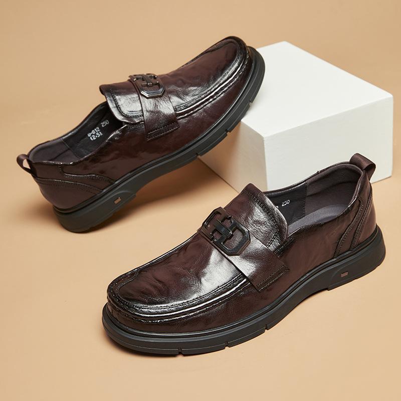 Erste Schicht Rindsleder Atmungsaktiv Weiche Unterseite Echtes Leder England-Stil Rundkopf Slip-on Business Abendgarderobe Lederschuhe Herren Halbschuhe 44 dunkelbraune von Joom DACH