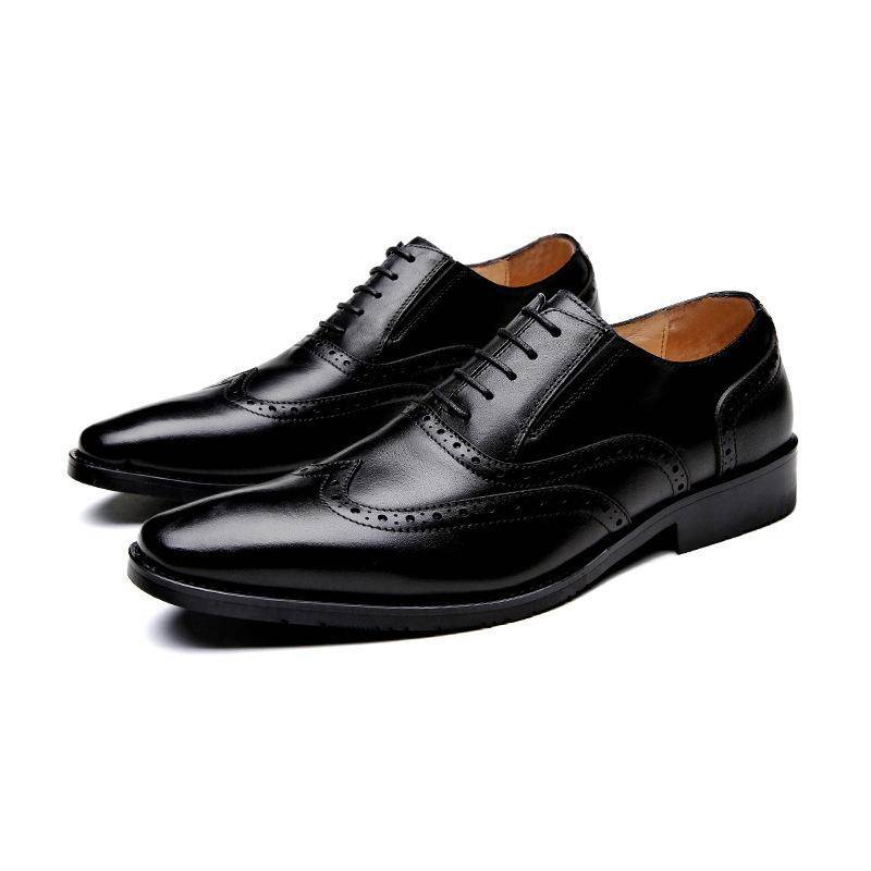 Erste Schicht Rindsleder Handgefertigte Schuhe Neue Brogue Business Formelle Kleidung Echtes Leder Schuhe Herren Derby Schuhe Mode 44 schwarz von Joom DACH