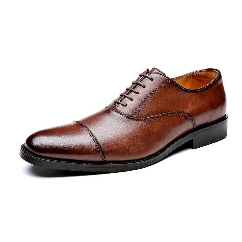 Erste Schicht Rindsleder Holzwurzel Business-Formalbekleidung Britischer Stil Lederschuhe Herren Drei-Gelenk Leder Oxford Schuhe Spitzschuhe Herren Atmungsaktiv 45 von Joom DACH