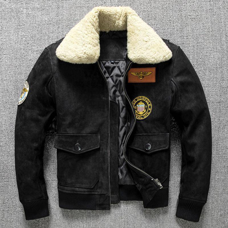 Erste Schicht Rindsleder echtes Leder Lederjacke Herren Pilot Baumwolle Revers Air Force Fliegeranzug große Größe Jacke 6XL von Joom DACH