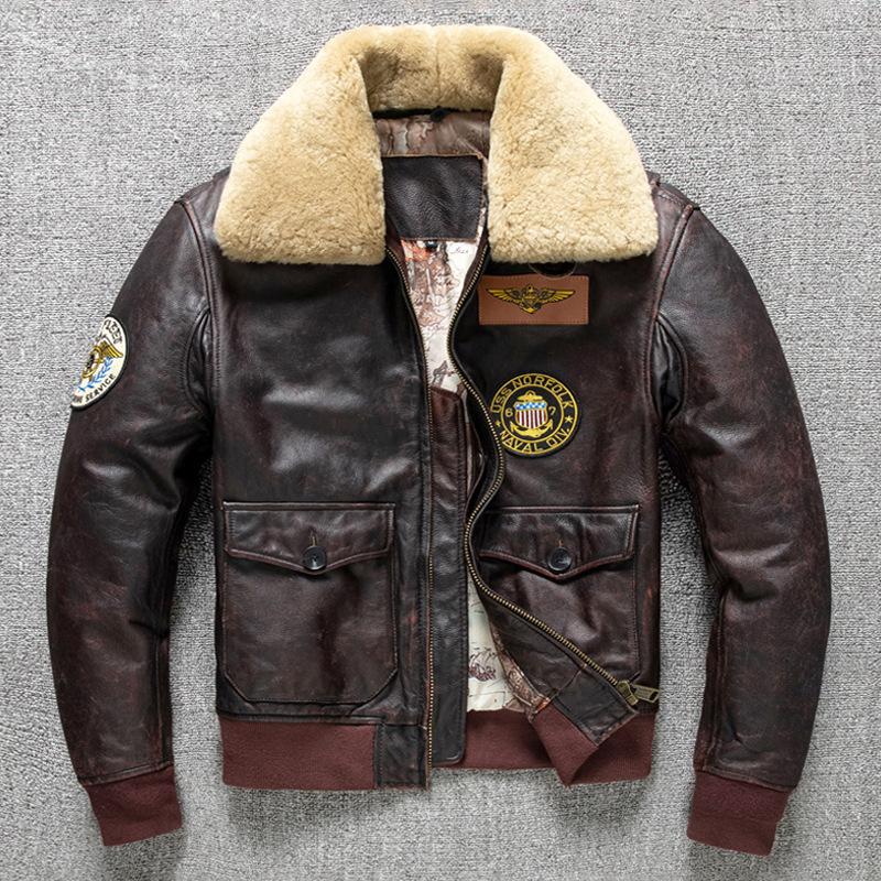 Erste Schicht Rindsleder echtes Leder Lederjacke Herren Pilot Baumwolle Revers Air Force Fliegeranzug große Größe Jacke XXXL von Joom DACH