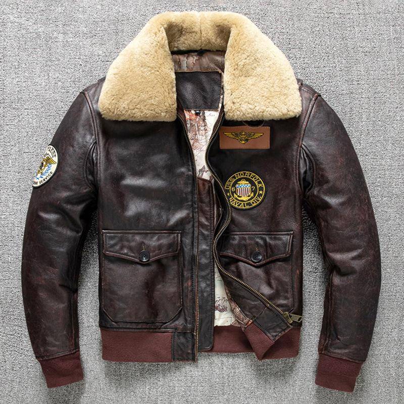 Erste Schicht Rindsleder echtes Leder Lederjacke Herren Pilot Baumwolle Revers Air Force Fliegeranzug große Größe Jacke XXXL von Joom DACH