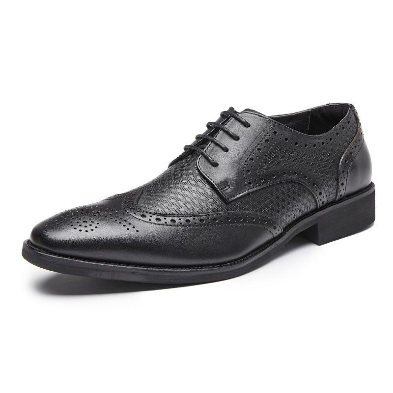 Erste Schicht Rindsleder handgefertigte Herrenschuhe New Brogue Business Abendgarderobe Lederschuhe Herren spitze Jugend Derby Schuhe Tide 38 schwarz von Joom DACH