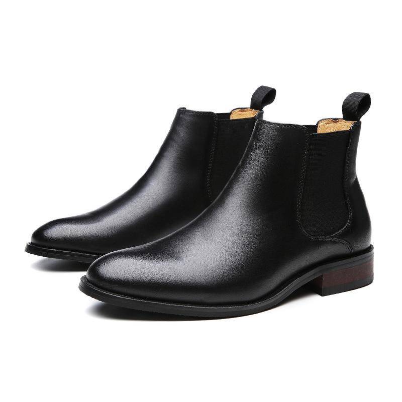 Erste Schicht Rindsleder handgefertigte Schuhe Herbst und Winter neue echte Leder England Stil Slip-on Herren Chelsea Stiefel High-Top 46 schwarz von Joom DACH