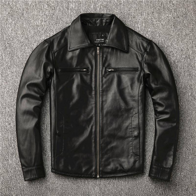 Erste Schicht Schaffell echtes Leder Jacke Herren Casual Slim Lederjacke Revers große Größe Mantel XXXL schwarz von Joom DACH