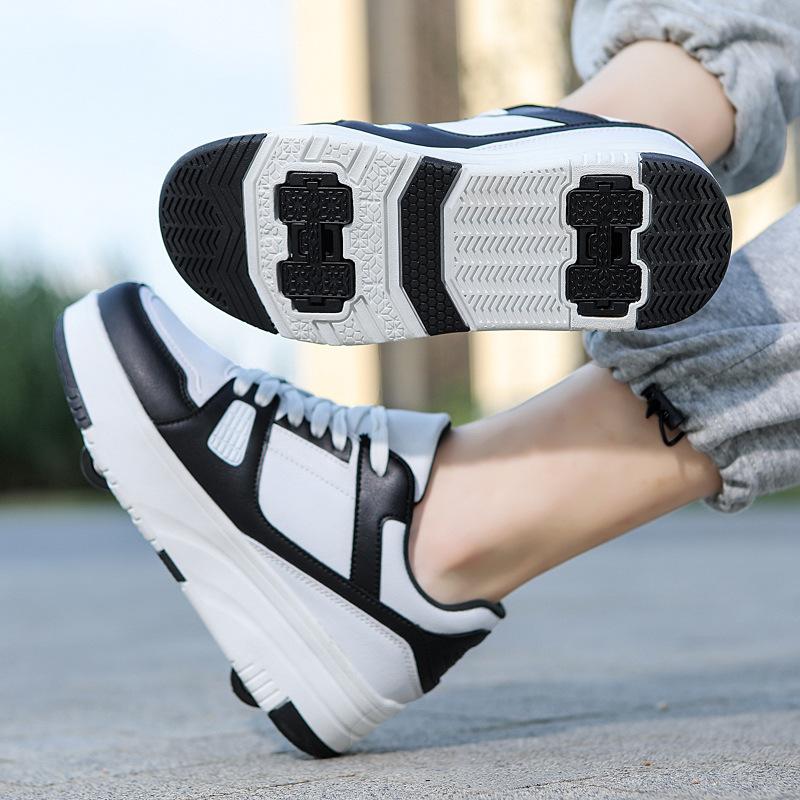 Erwachsene Doppelrad Rollschuhe Jungen Deformierte Rollschuhe Studenten Mädchen Kinder Rollschuhe mit Rädern Neu 40 schwarz von Joom DACH