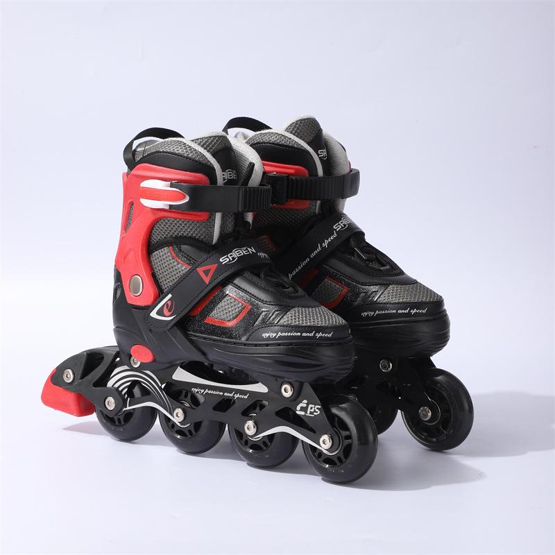 Erwachsene Professionelle kinder Student PVC Rollschuhe Gerade Reihe Skates Verstellbare Skates L size 39-42 rot von Joom DACH