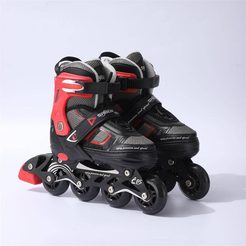 Erwachsene Professionelle kinder Student PVC Rollschuhe Gerade Reihe Skates Verstellbare Skates L size 39-42 rot von Joom DACH