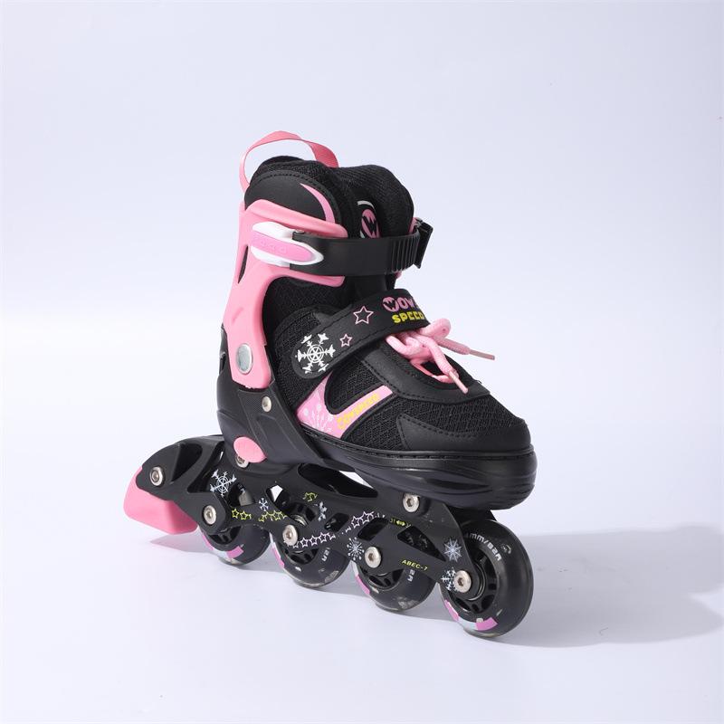 Erwachsene Professionelle kinder Student PVC Rollschuhe Gerade Reihe Skates Verstellbare Skates S size 31-34 rosa von Joom DACH
