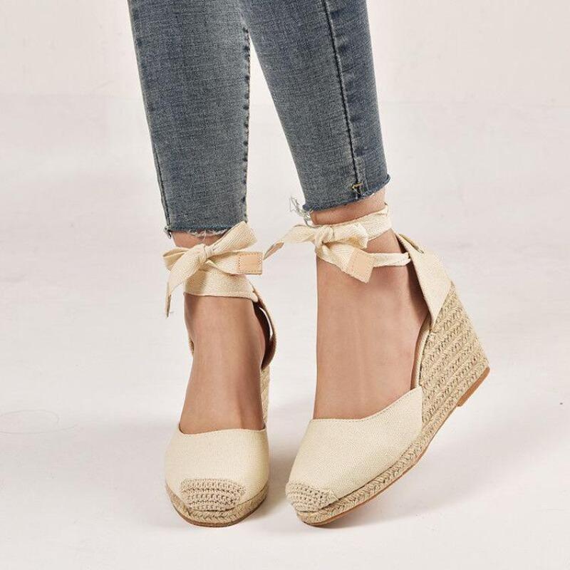 Espadrille Damen Keilsandalen Plateau High Heel Sandalette Popularität Knöchelriemen Bequeme Damenschuhe 34 schwarz von Joom DACH