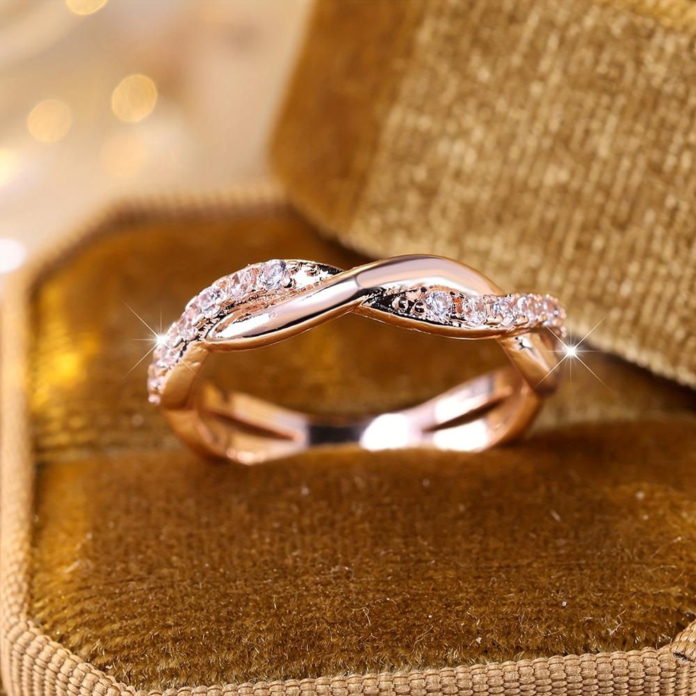 Eternity-Band in 3 Farben, zarte weiße Zirkonia-Ringe für Frauen, schlichter, silberfarbener Twist-Ring, Jubiläumsgeschenk 9 weiß/rose gold von Joom DACH