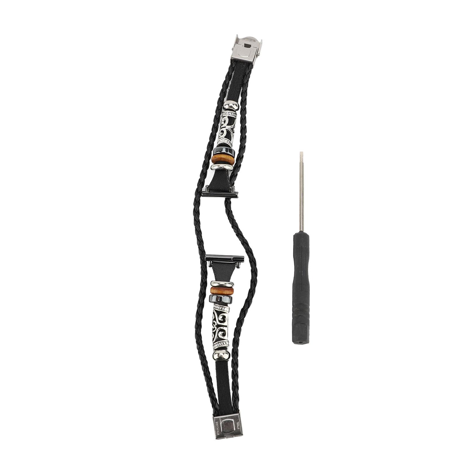 Ethnischer Vintage-Stil Smartwatch-Armband PU-Leder Ersatz-Armband für Herren Damen Schwarz 20mm schwarz von Joom DACH