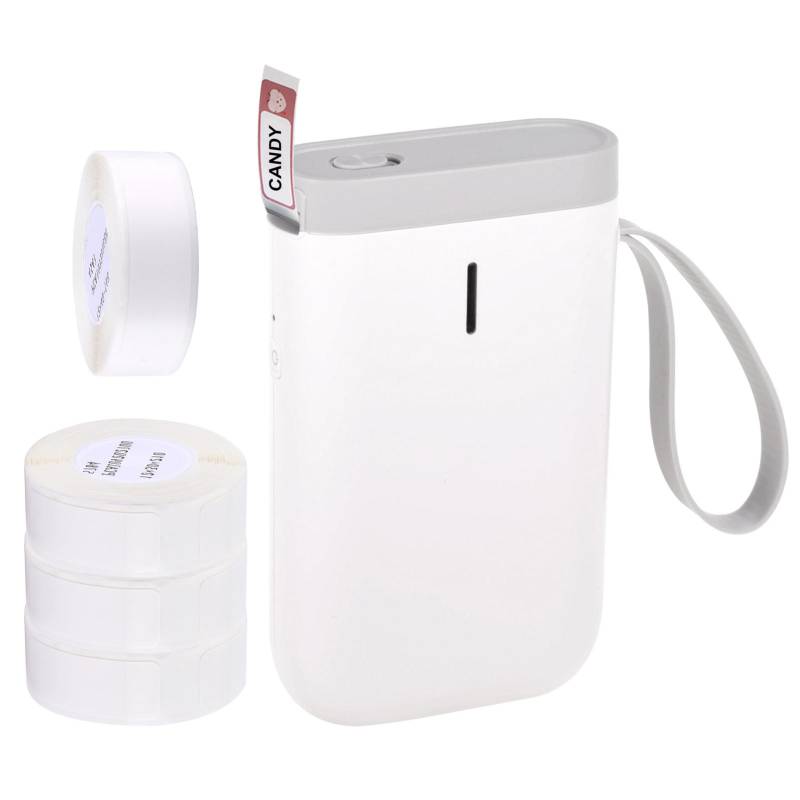Etikettendrucker, tragbarer Thermo-Etikettendrucker, tragbarer Namens- und Preisaufkleberdrucker im Taschenformat 4 Rolls Thermal Paper weiß von Joom DACH