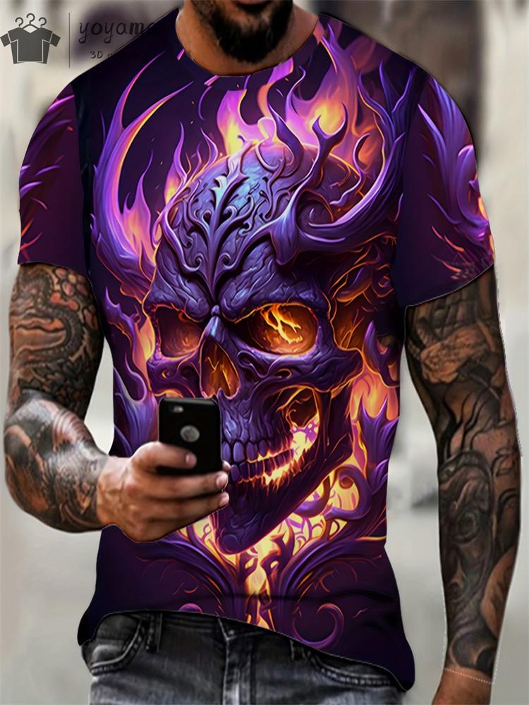 Etro Herren T-Shirt im Punk-Stil mit Horror-Totenkopf und 3D-Druck, T-Shirt für den Sommer, Rundhalsausschnitt, kurze Ärmel, modische Übergröße, T-Shirts für Herren L von Joom DACH