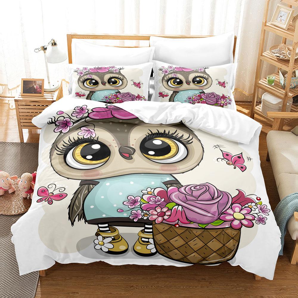 Eulen Bettbezug Set King Queen Größe Lustige Cartoon Weich Dekorativ Kinder Kinder Polyester Tagesdecke Bezug für Kinder Jungen Mädchen 70x133cm 2pcs von Joom DACH