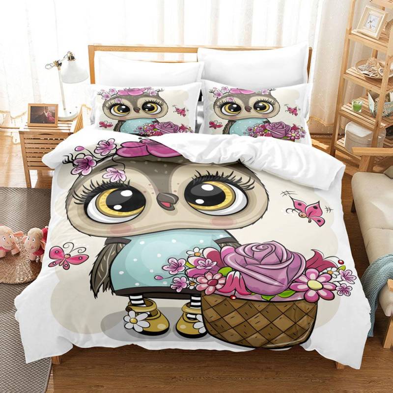Eulen Bettbezug Set King Queen Größe Lustige Cartoon Weich Dekorativ Kinder Kinder Polyester Tagesdecke Bezug für Kinder Jungen Mädchen 70x133cm 2pcs von Joom DACH