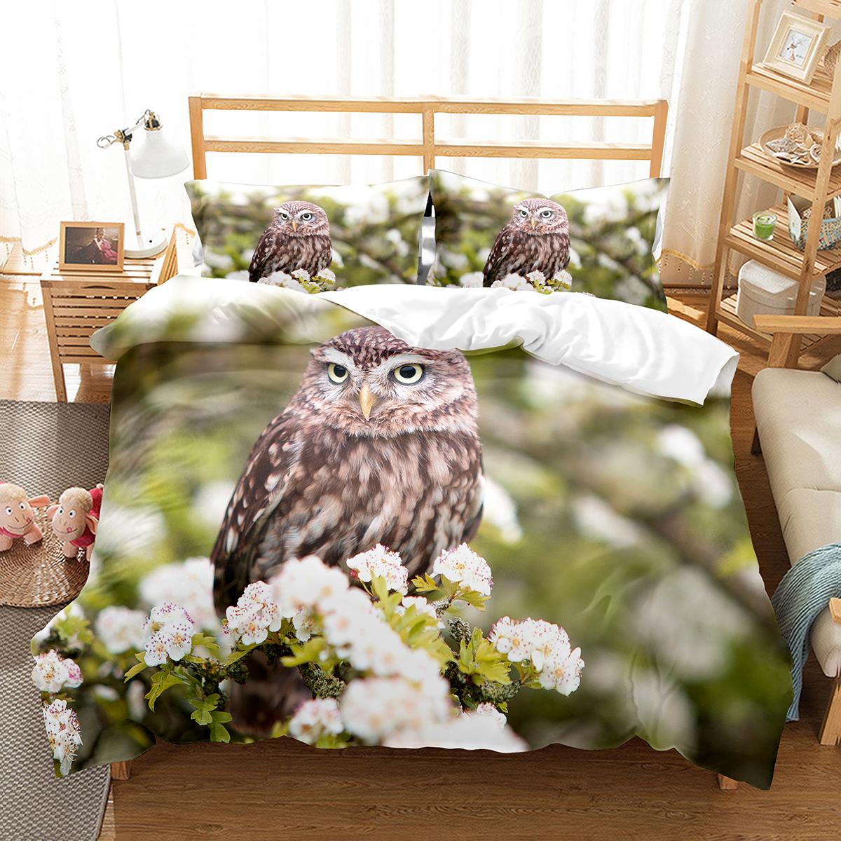 Eulen Bettbezug Set Niedlicher Vogel Polyester Bettdeckenbezug für Jungen Mädchen Kinder Bettwäsche Set King Size Bettdeckenbezug mit Kissenbezug EU single(135x200cm) von Joom DACH