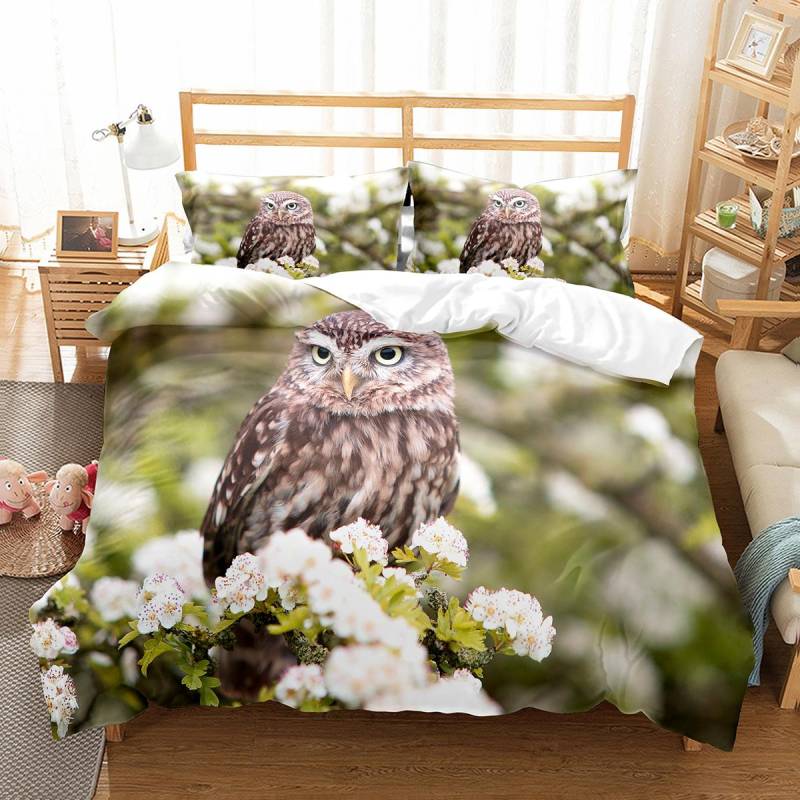 Eulen Bettbezug Set Niedlicher Vogel Polyester Bettdeckenbezug für Jungen Mädchen Kinder Bettwäsche Set King Size Bettdeckenbezug mit Kissenbezug EU single(135x200cm) von Joom DACH
