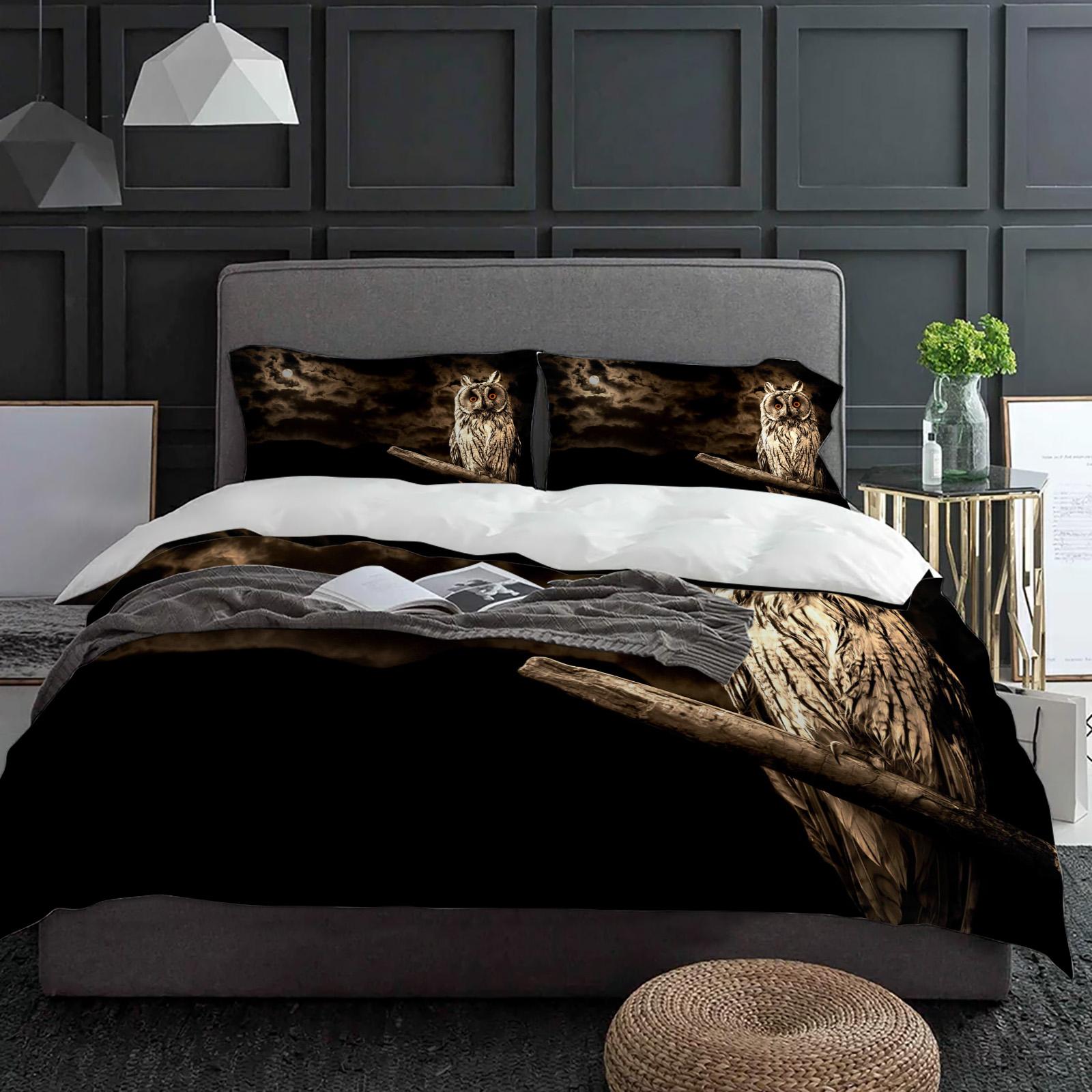 Eulenmond Nachtschwarz Bettwäsche-Set 3-teilig Jungen Mädchen Bettbezug Kissenbezug Kinder Erwachsene Bettdeckenbezug Doppelbett-Set Heimtextil EU single(135x200cm) von Joom DACH
