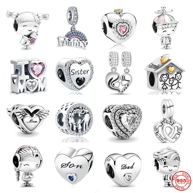 Europa 925 Sterling Silber Familie Charm Fit Original Armband Schmuck Anhänger Junge Mädchen Funkelnde Mutter Perle Schwestern Baumeln von Joom DACH