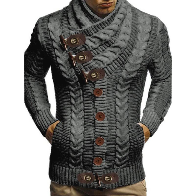 Europäische, amerikanische Herbst- und Winterkleidung für Herren, Rollkragenpullover mit Hornknopf, Lederknopf, Pullover, Strickjacke für Herren 3XL dunkelgraue von Joom DACH