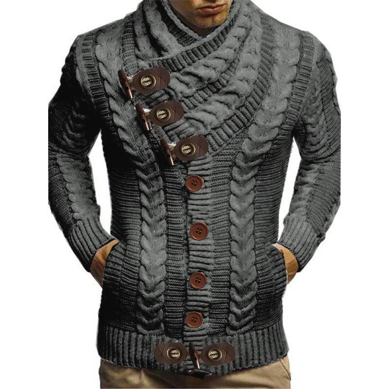 Europäische, amerikanische Herbst- und Winterkleidung für Herren, Rollkragenpullover mit Hornknopf, Lederknopf, Pullover, Strickjacke für Herren 3XL dunkelgraue von Joom DACH