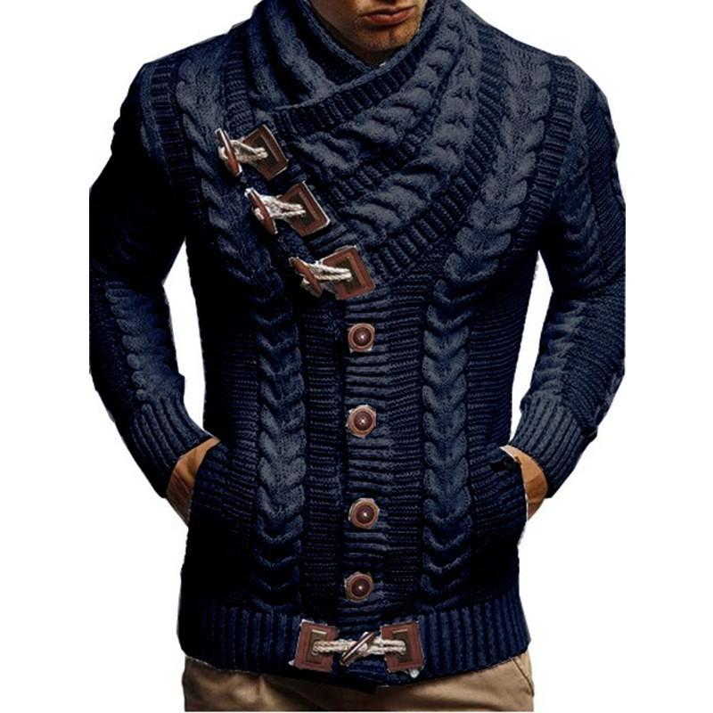 Europäische, amerikanische Herbst- und Winterkleidung für Herren, Rollkragenpullover mit Hornknopf, Lederknopf, Pullover, Strickjacke für Herren M dunkelblaue von Joom DACH