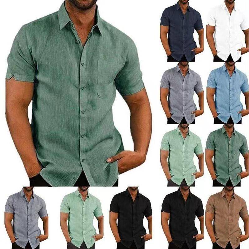 Europäische Größe Blusen Männer Sommer Revers Einfarbig Männer Kleidung Kurzarm Taste Männer Hemd Plus Größe XXL von Joom DACH