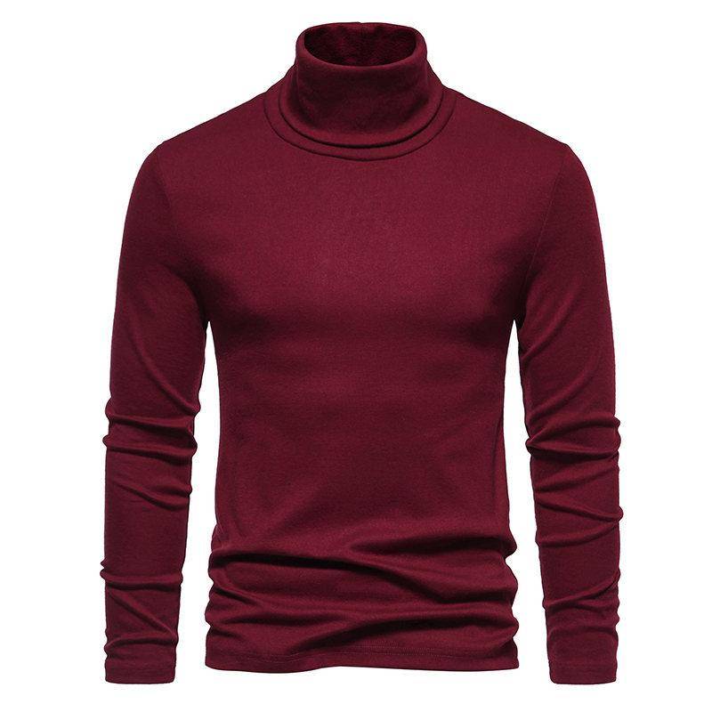 Europäische Größe Herren Basic Hochgeschlossener CVC Kaschmir Pullover Bottoming Shirt Langarm T-Shirt Herren XXL bordeaux von Joom DACH