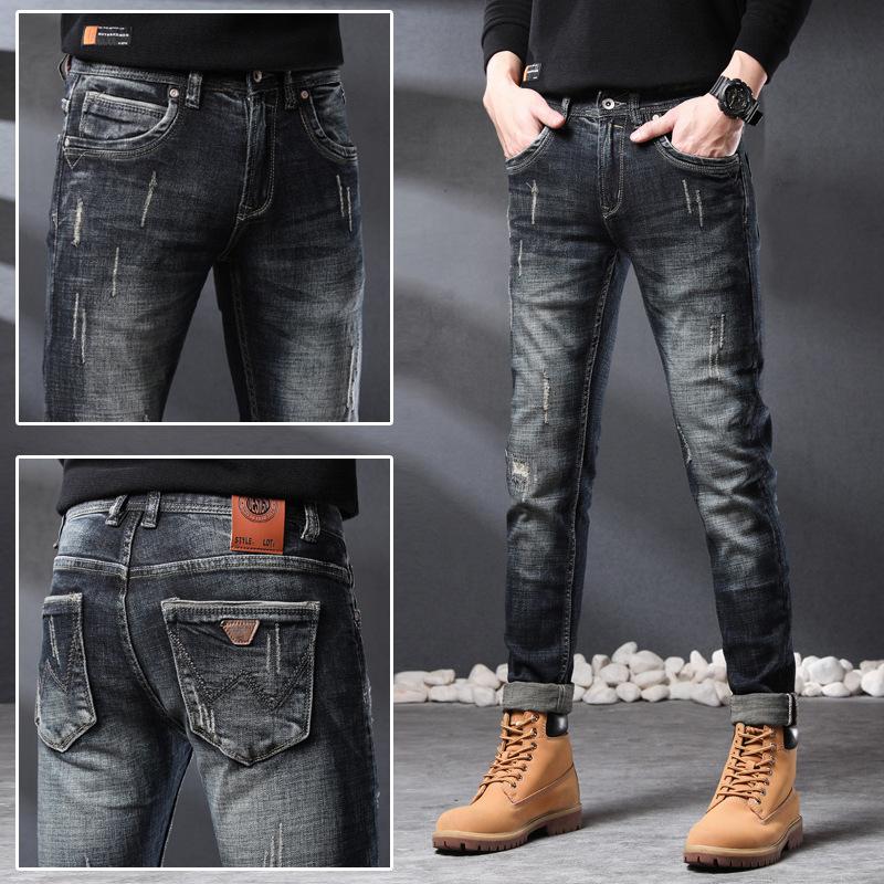 Europäische Und Amerikanische Frühling Und Herbst Retro Slim Fit Zerrissene Patch Jeans Für Herren High-End Distressed Kleine Gerade Bein Trendige Hose 34 von Joom DACH