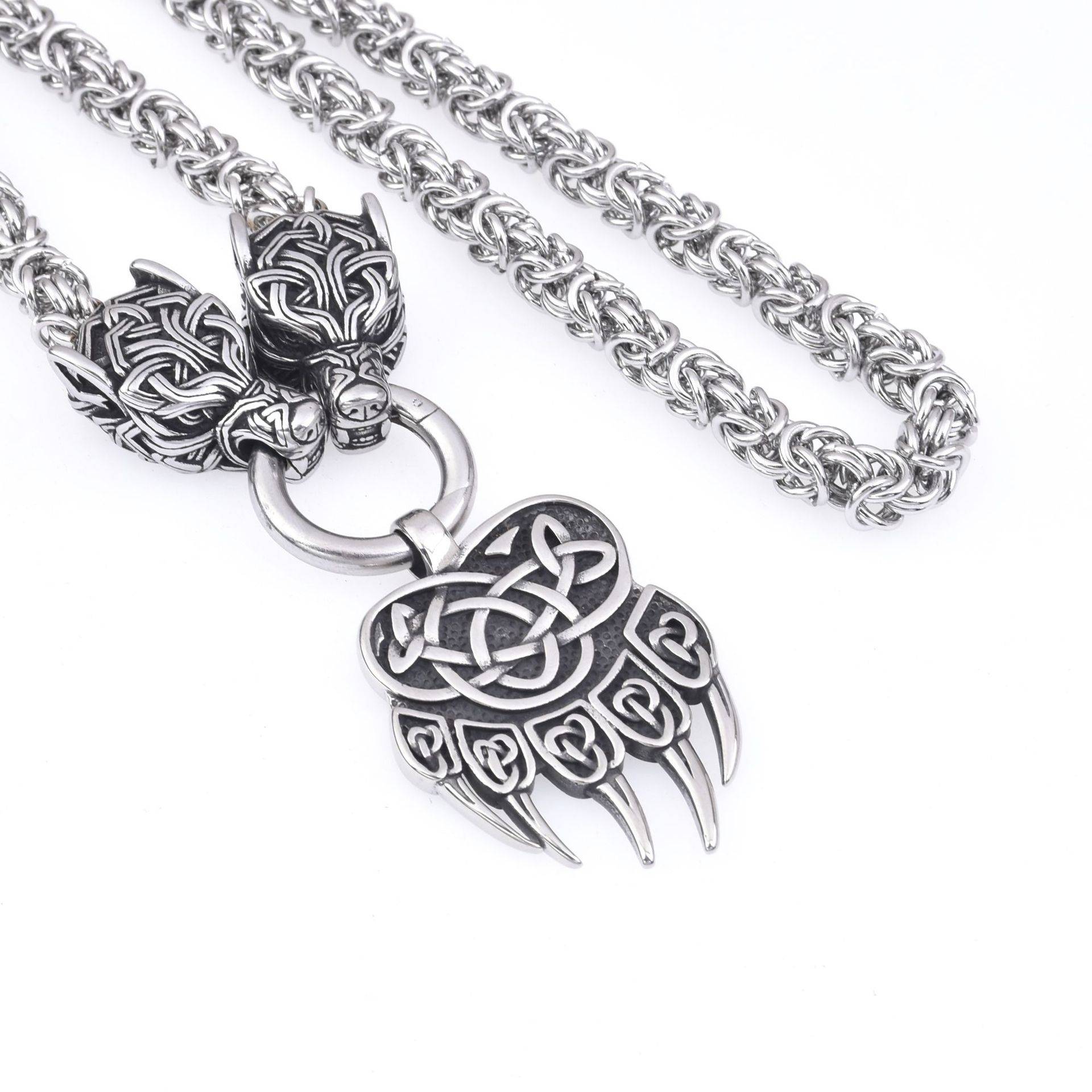 Europäische Und Amerikanische Männer Nordisch Edelstahl Wikinger Wolfskopf Wolfsklaue Bärenklaue Anhänger Halskette Männer Edelstahl Halskette 40CM von Joom DACH